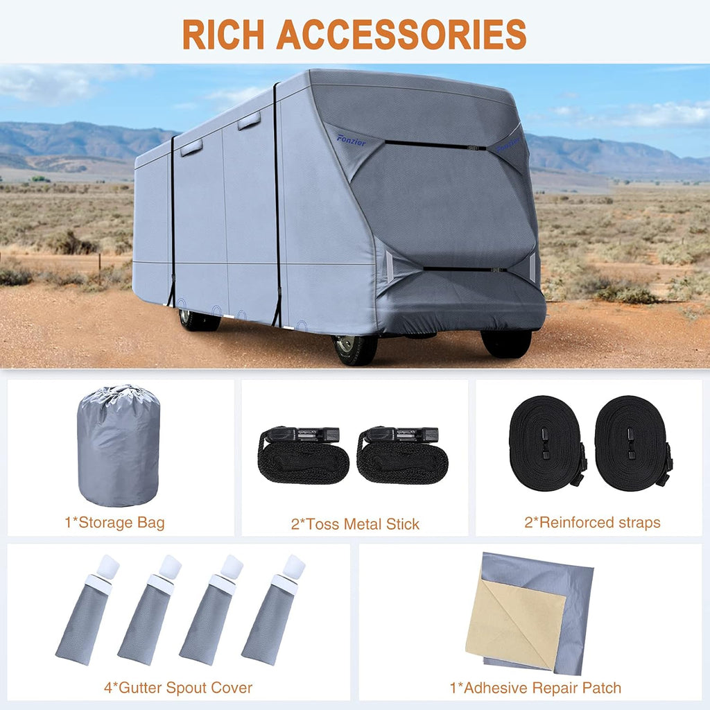 Rip-Stop 210D Class C RV Cover for 29’-32’ Motorhome with 2Pcs Extra Long Straps & Gutter Covers A94972