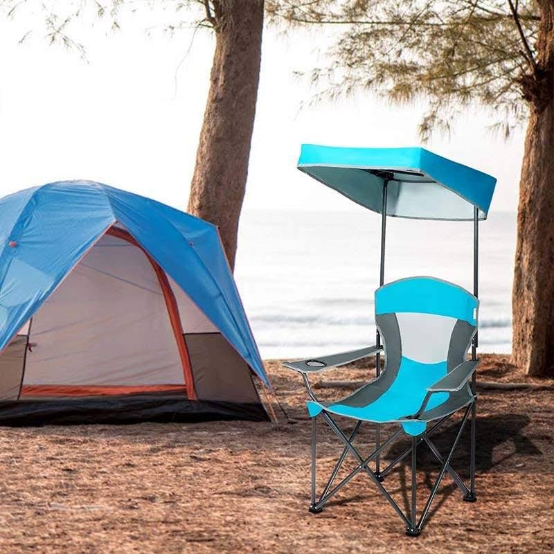Turquoise Folding Camping Canopy Chair with Cup Holder Cooler L9564