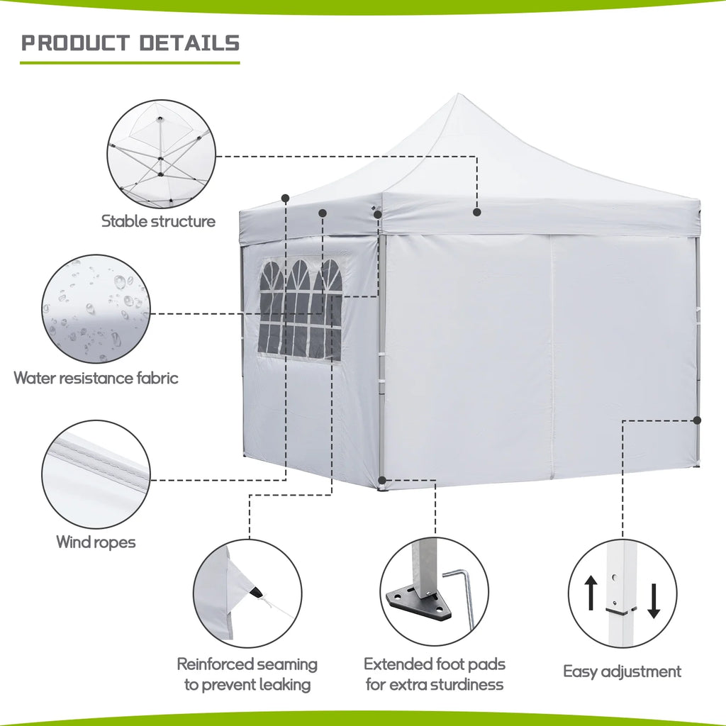 10' x 10' Pop up Canopy Tent with 4 Side Panels, White P954