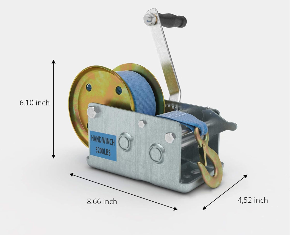 3200lbs Heavy Duty Hand Crank Winch with 32ft Strap, Pack of 2 L31781