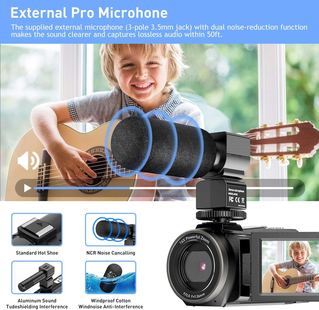 4K 48MP Ultra HD WiFi Digital Camera Camcorder with Microphone R440179