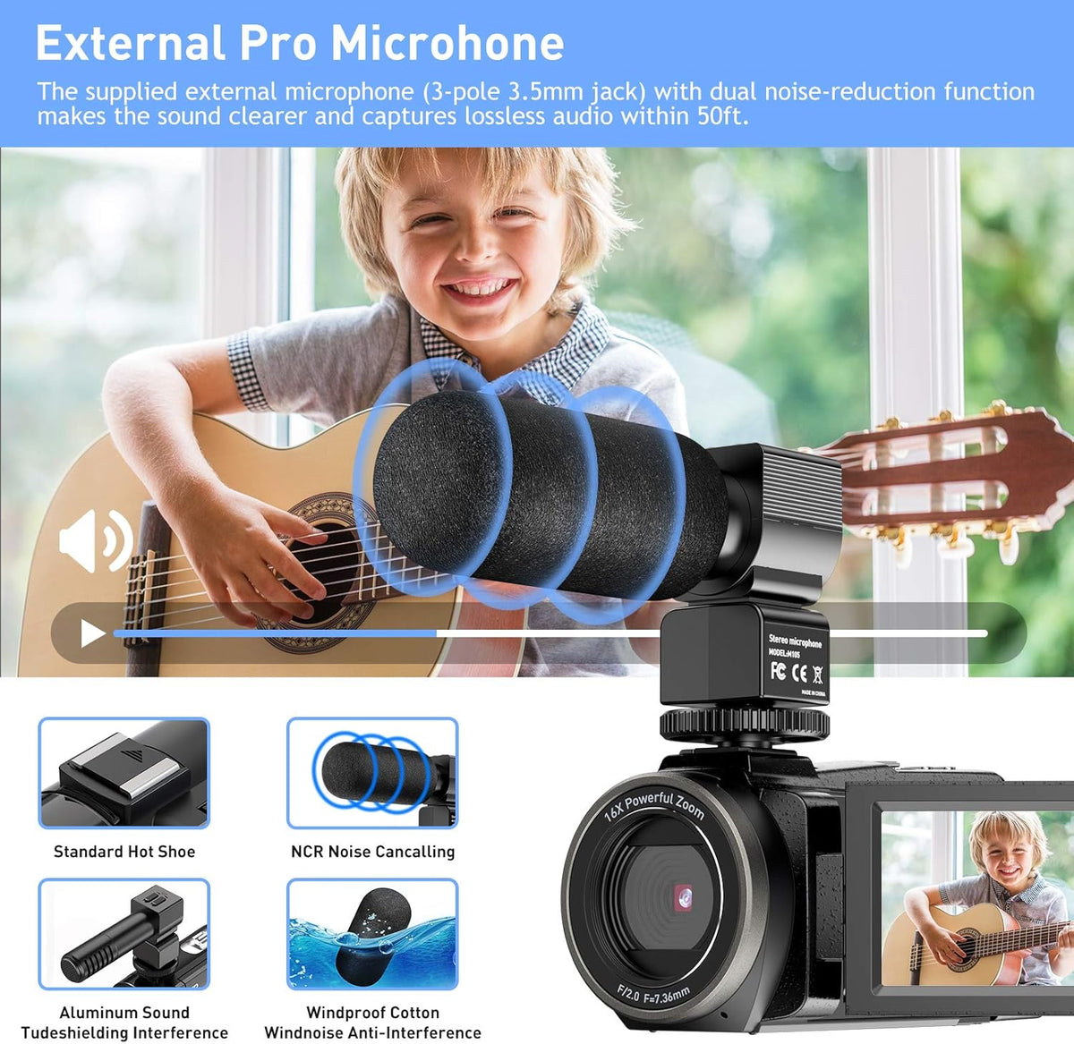 4K 48MP Ultra HD WiFi Digital Camera Camcorder with Microphone R440179