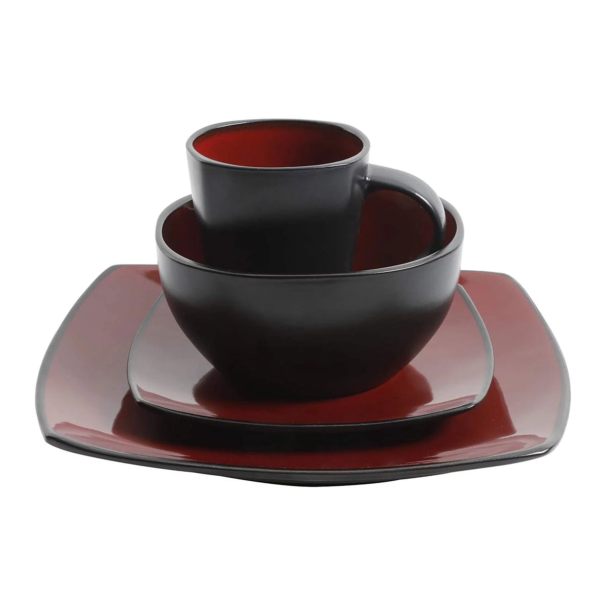 Red 16-Piece Square Dinnerware Set J63842