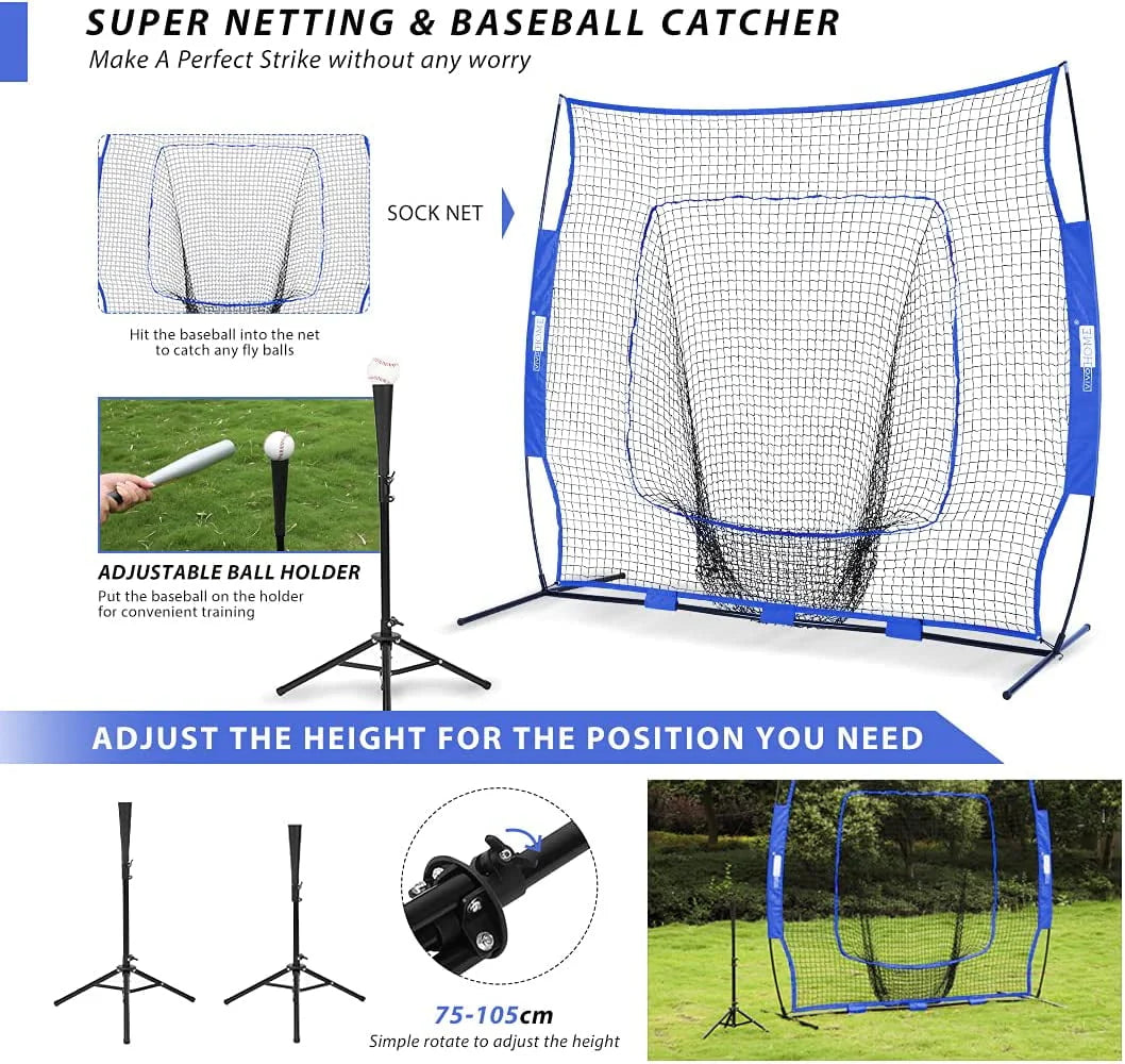 7 x 7 Feet Baseball Softball Practice Net with Strike Zone Target Tee and Carry Bag D114