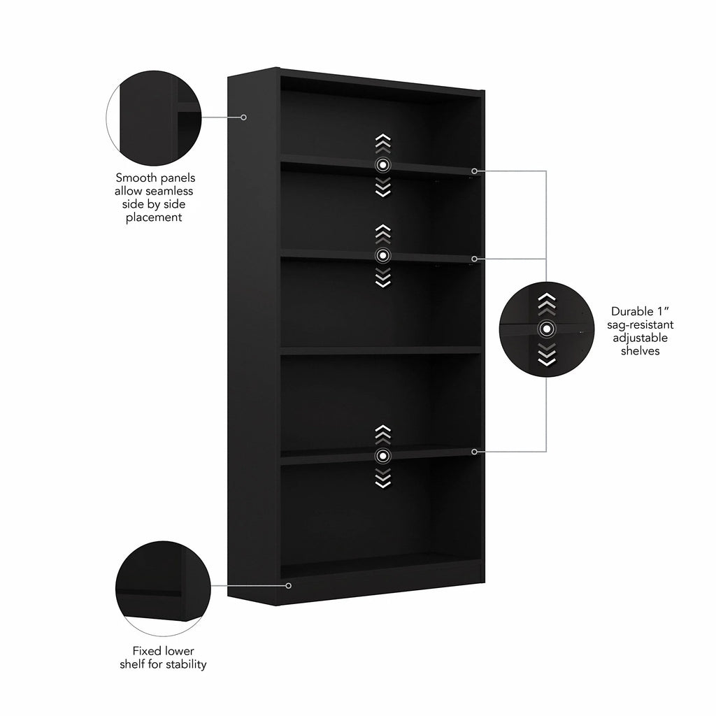 5 Shelf Classic Black Bookcase M9628