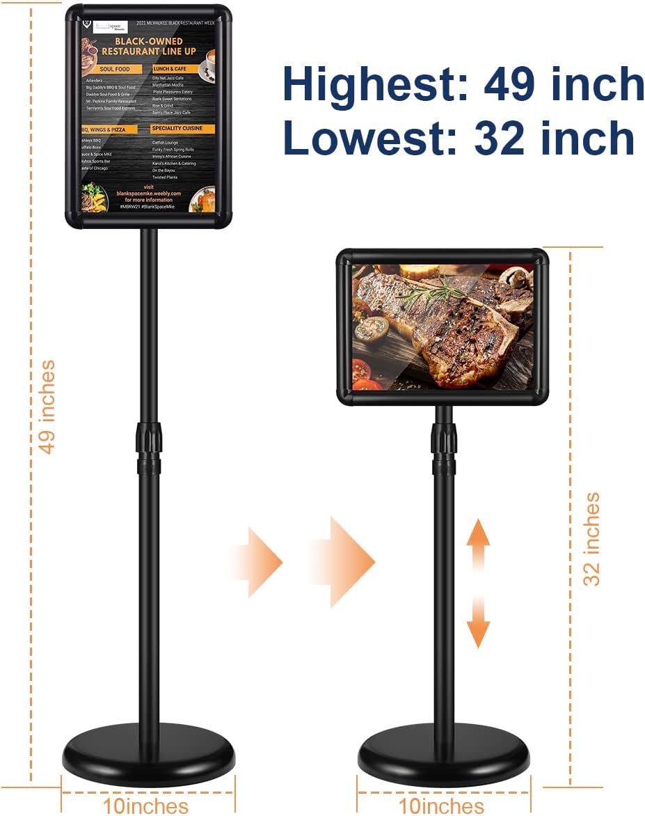2 Pack Adjustable Floor Sign Stand 8.5x11 Inch Black U4202