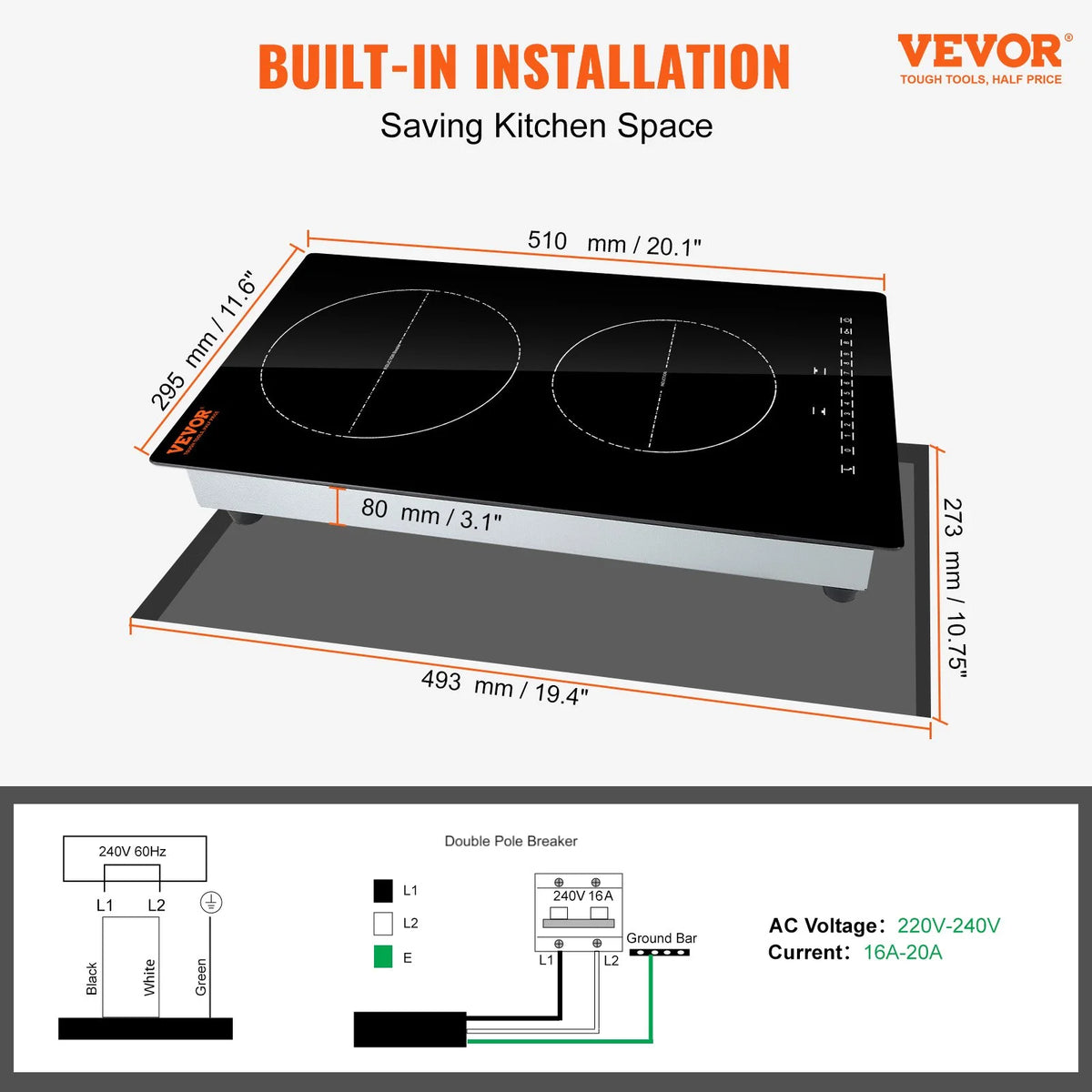 12'' 2 Burner Electric Induction Cooktop A3468