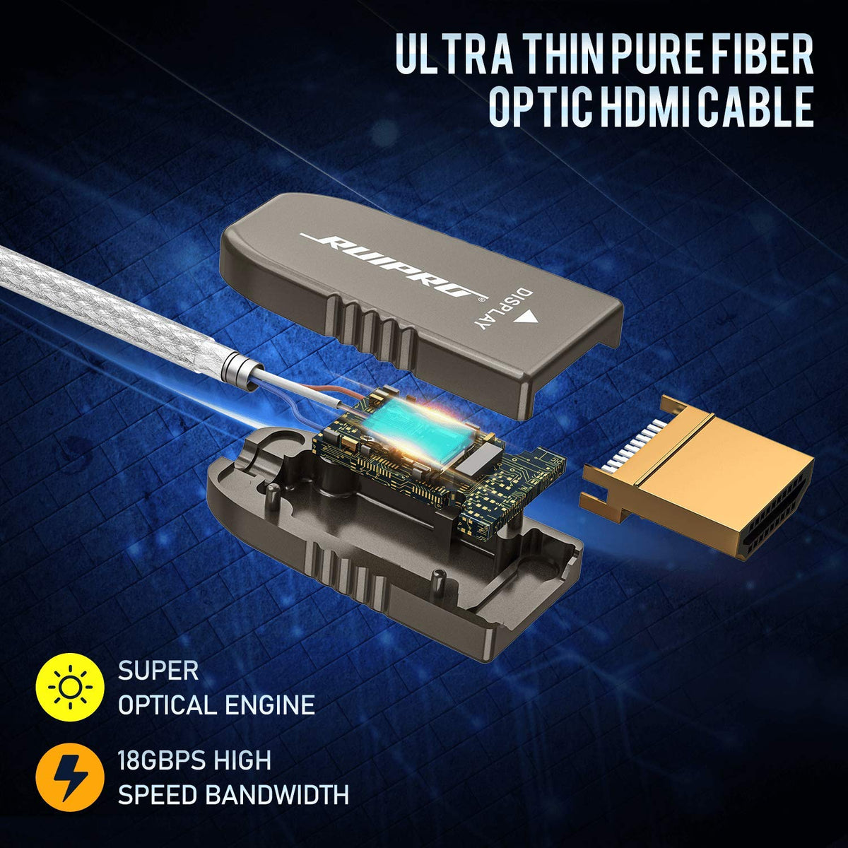HDMI Ultra Thin Fiber Optic Cable 80ft 4K 60Hz HDMI 2.0b High Speed 18Gbps H657270
