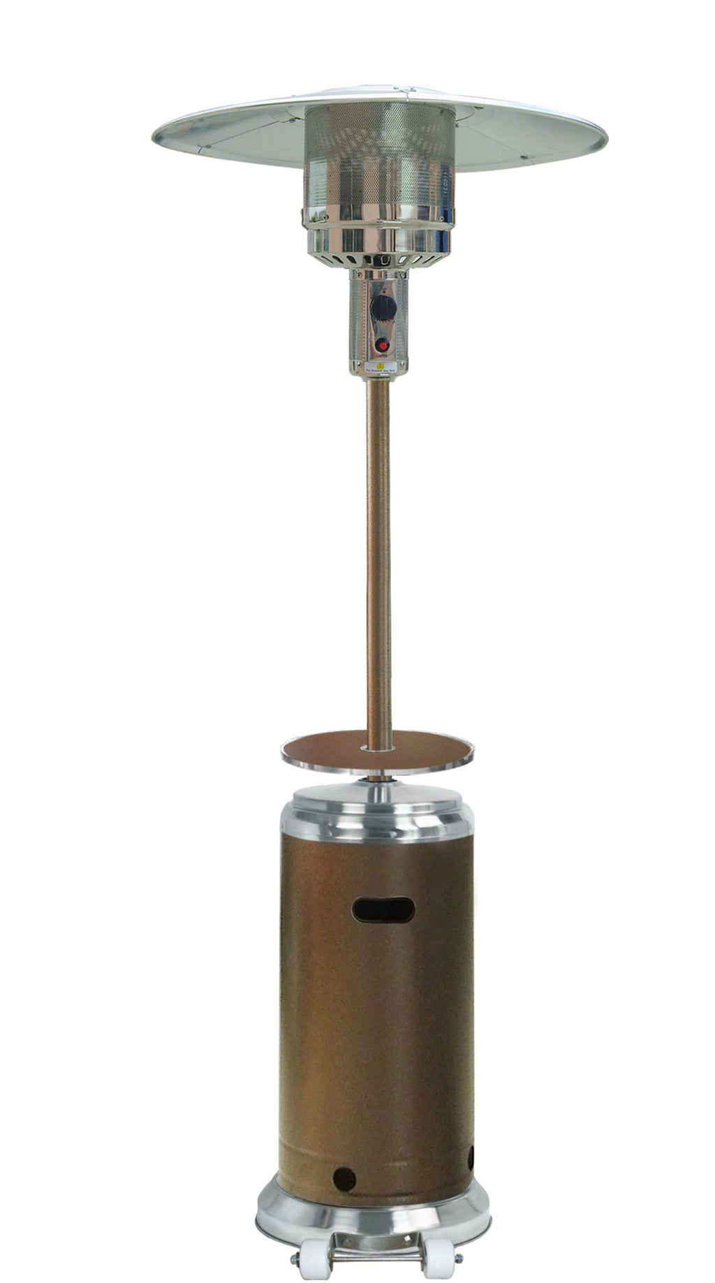 Tall Hammered Bronze and Stainless Steel Patio Heater with Table Z707782