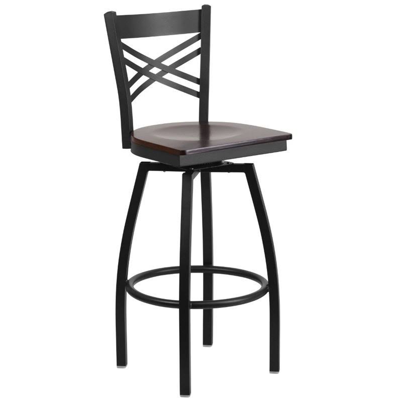 Black and Walnut Metal Swivel Bar Stool L49425