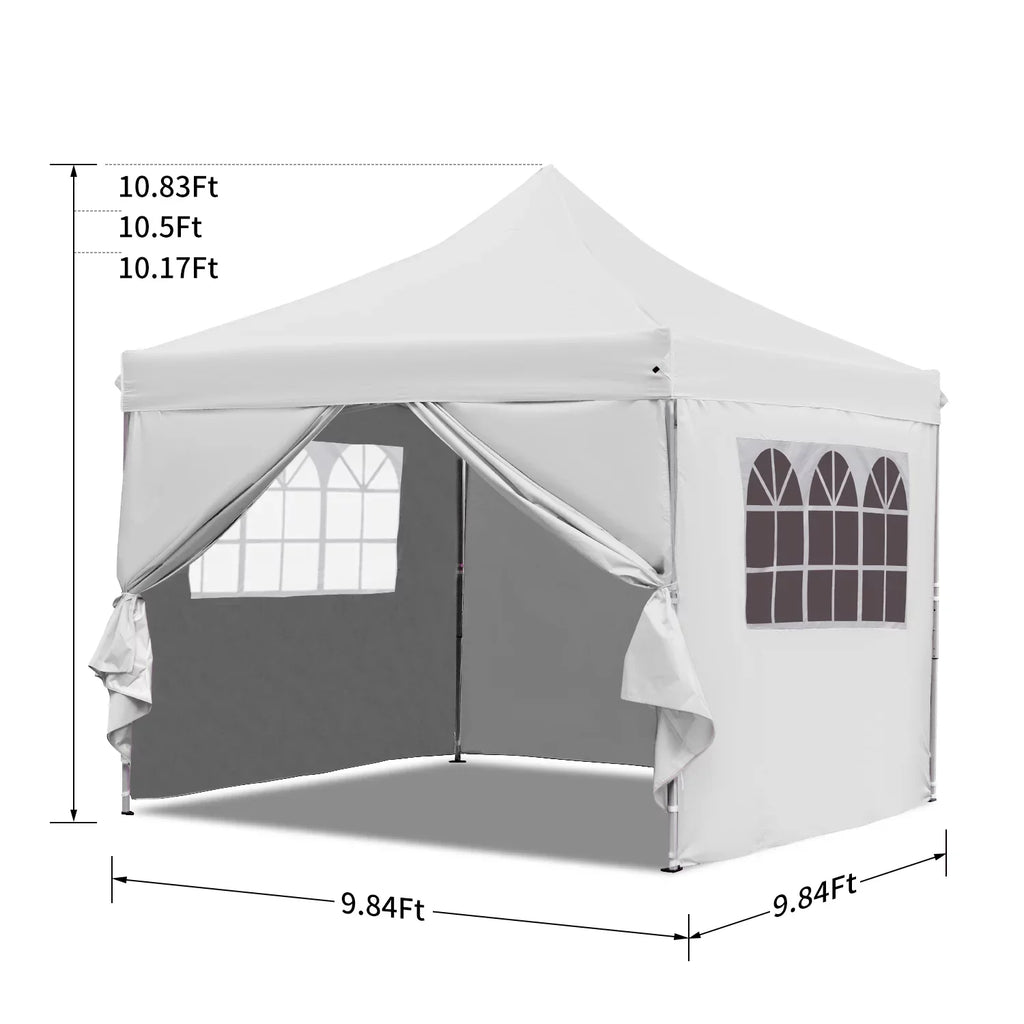 10' x 10' Pop up Canopy Tent with 4 Side Panels, White P954