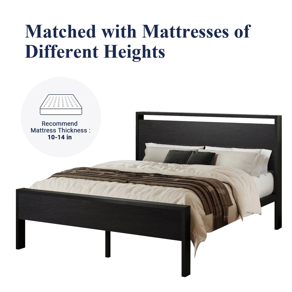 Walnut King Size Platform Bed Frame with Wood Headboard Z86209