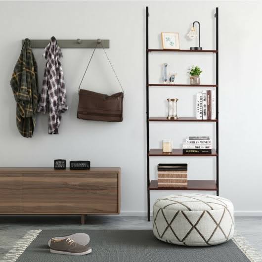 5-Tier Metal Frame Ladder Shelf Brown F71874