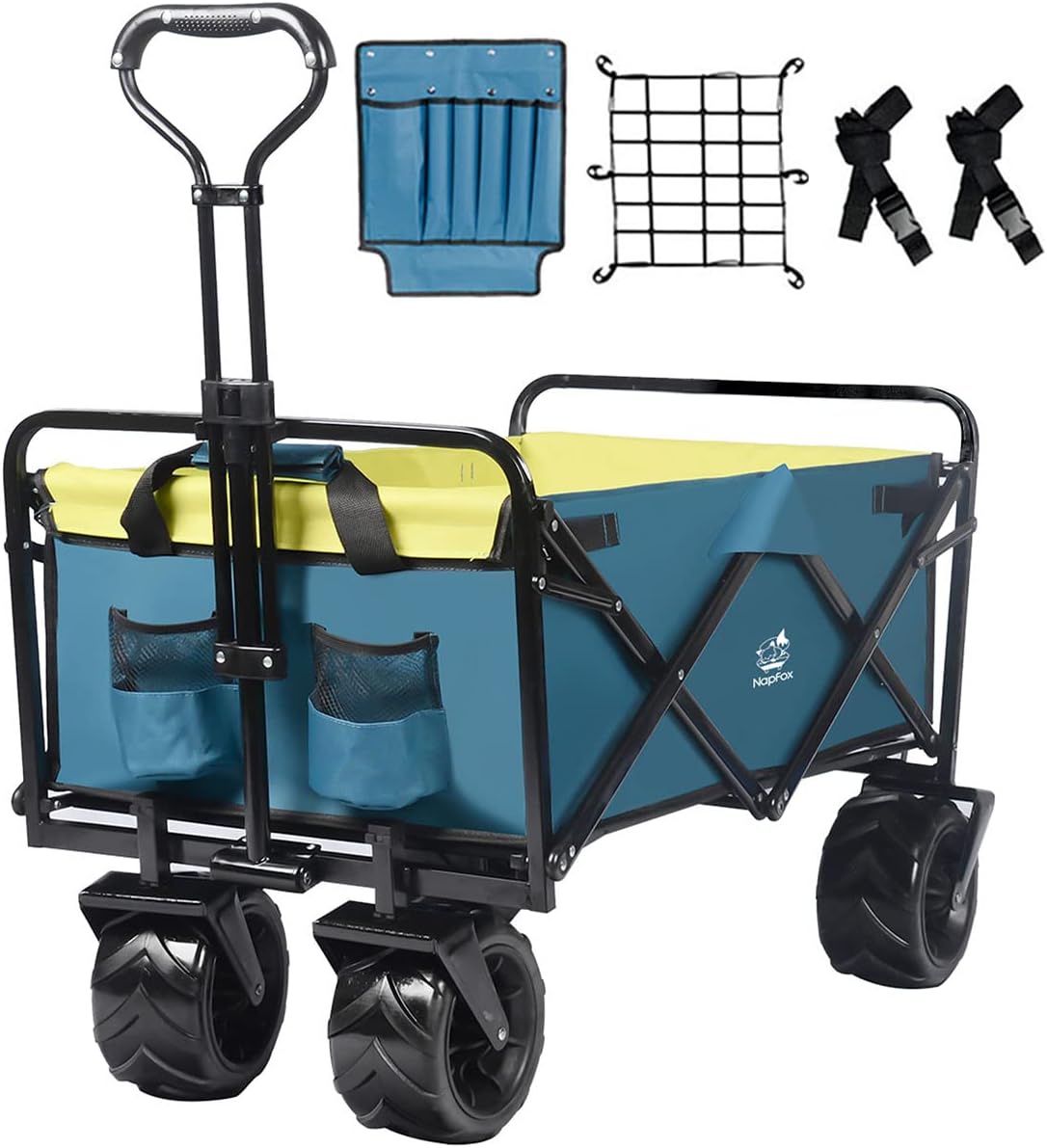 Heavy Duty Foldable Beach Cart with All-Terrain Wheels and Cargo Net L159145