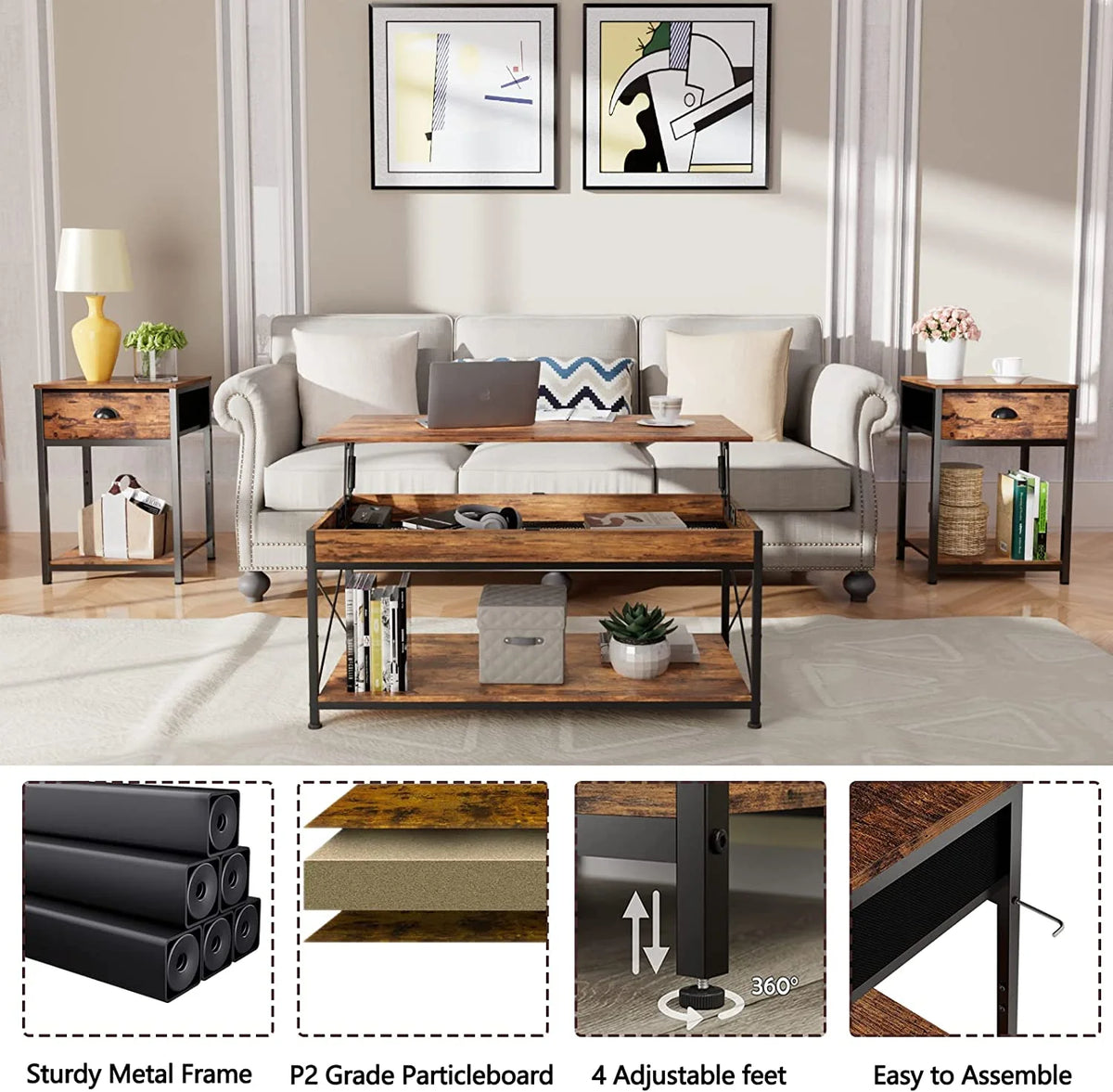 Set of 2 Nightstands with Fabric Drawer and Storage Shelf N30162