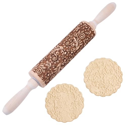 Embossed Wooden Rolling Pin 35cm U123833