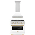 36 In. Gas Range and Range Hood with White Matte Door and Gold Accents C850