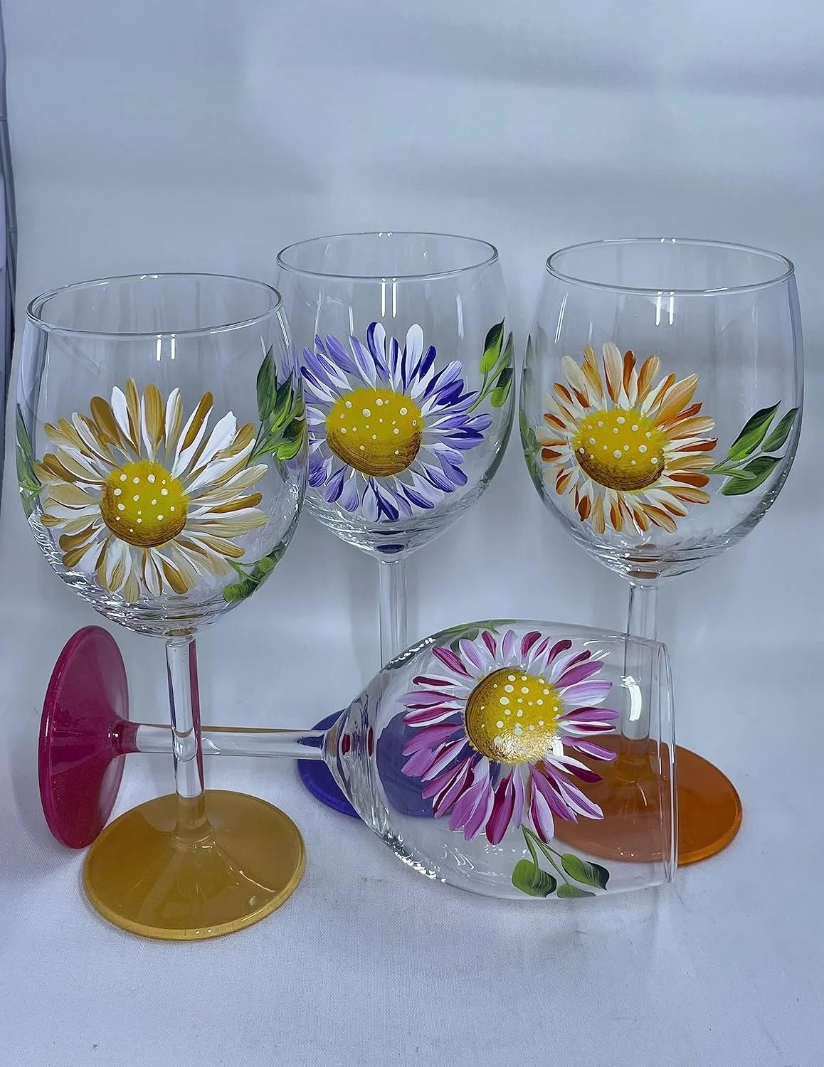 Hand Painted Flower Wine Glasses Stemless 15 Oz Glass S80995