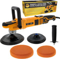 7 Rotary Polisher Buffer Sander with LED Screen Variable Speed RPM Control, 1200 Watts, 2 Buffing Polishing Pads V497456