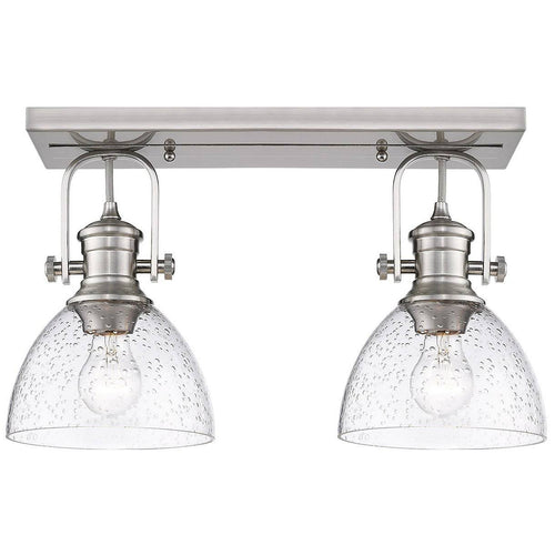 2-Light Semi-Flush Mount with Seeded Glass Pewter T8461