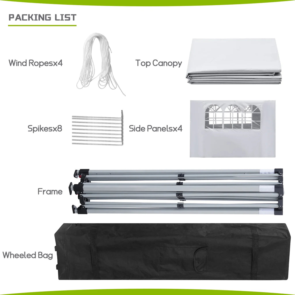 10' x 10' Pop up Canopy Tent with 4 Side Panels, White P954