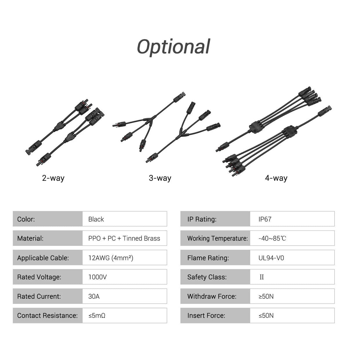 4-Way Solar Cable Connector Self-locking IP67 Waterproof 12AWG J5791