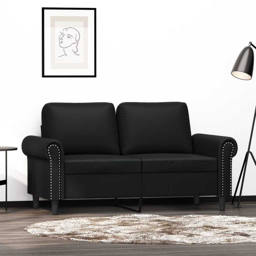 Black Faux Leather 2-Seater Sofa T5844