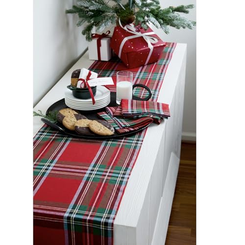 100% Pure Linen Green Tartan Plaid Table Runner 14 x 72 Inch W65036