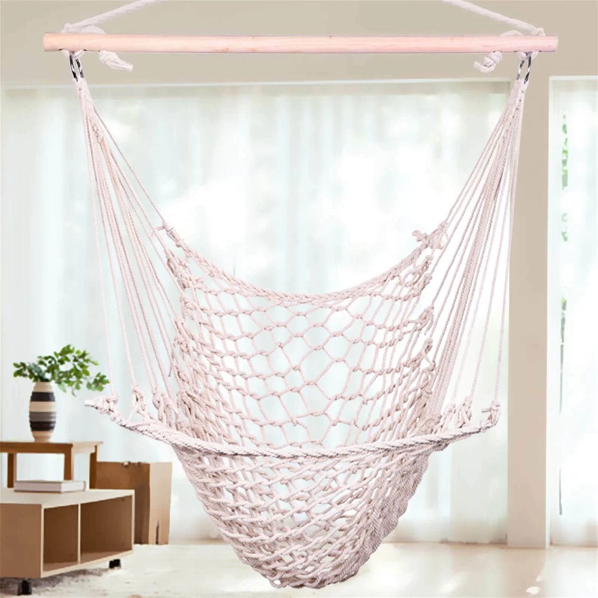 Cotton Rope Hammock Chair with Wood Stretcher O393