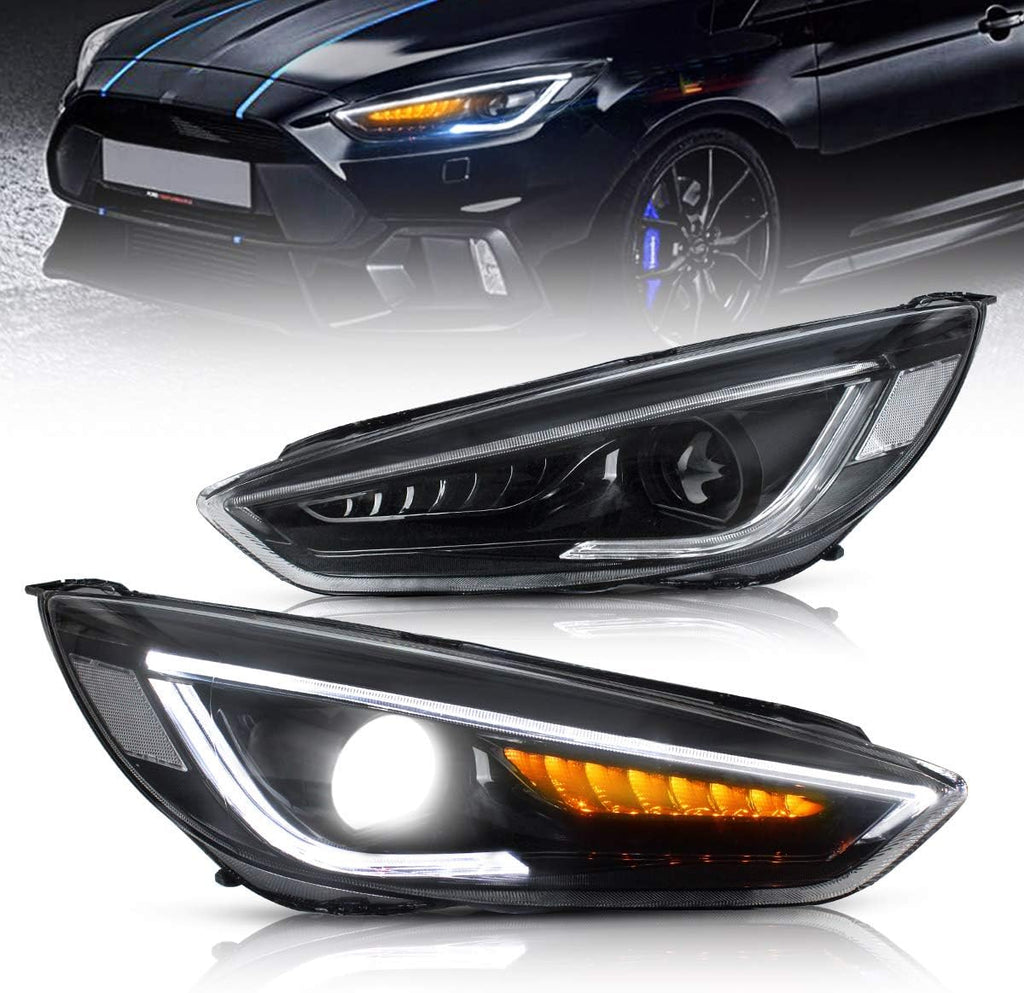 Projector LED Headlights for Focus 2015 2016 2017 2018 with Amber Sequential Dual Beam Lens Z66523
