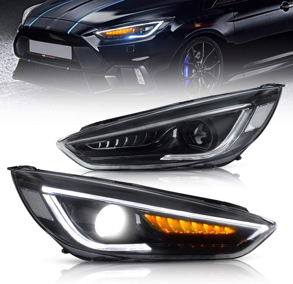 Projector LED Headlights for Focus 2015 2016 2017 2018 with Amber Sequential Dual Beam Lens Z66523
