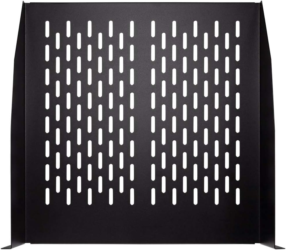 2U 19-Inch Vented Rack Mount Cantilever Fixed Server Cabinet Shelf 18-Inches Deep Black Pack of 2 L625