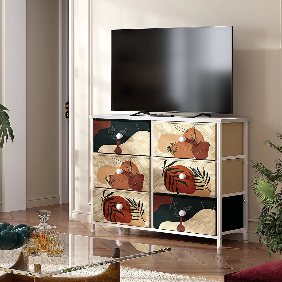 9 Drawer Dresser with Fabric Drawers & Wooden Top S239