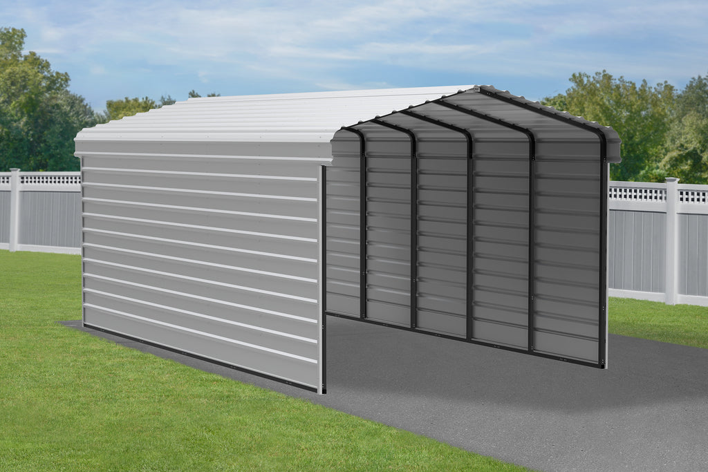 Galvanized Steel Carport Kit with 2-Sided Enclosure Z59473
