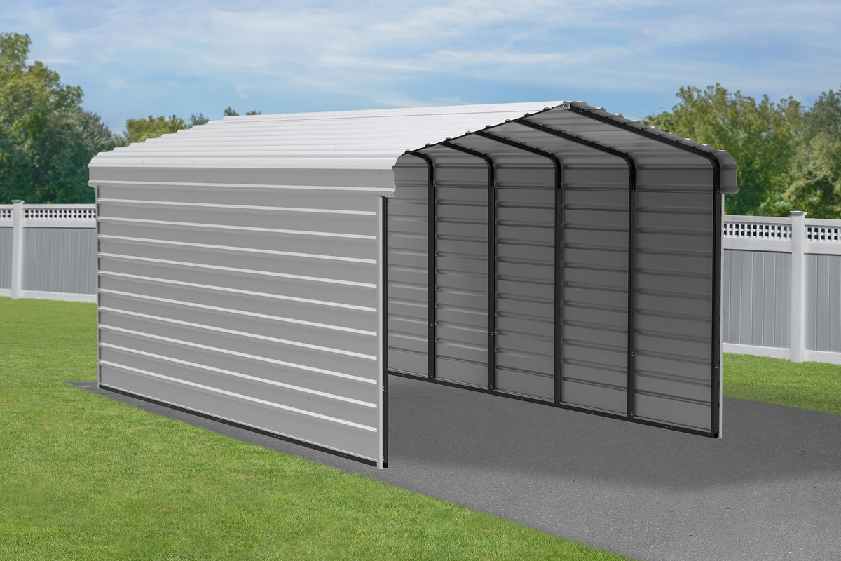 Galvanized Steel Carport Kit with 2-Sided Enclosure Z59473