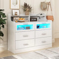 White 6 Drawer Wood Dresser with Charging Station F24670