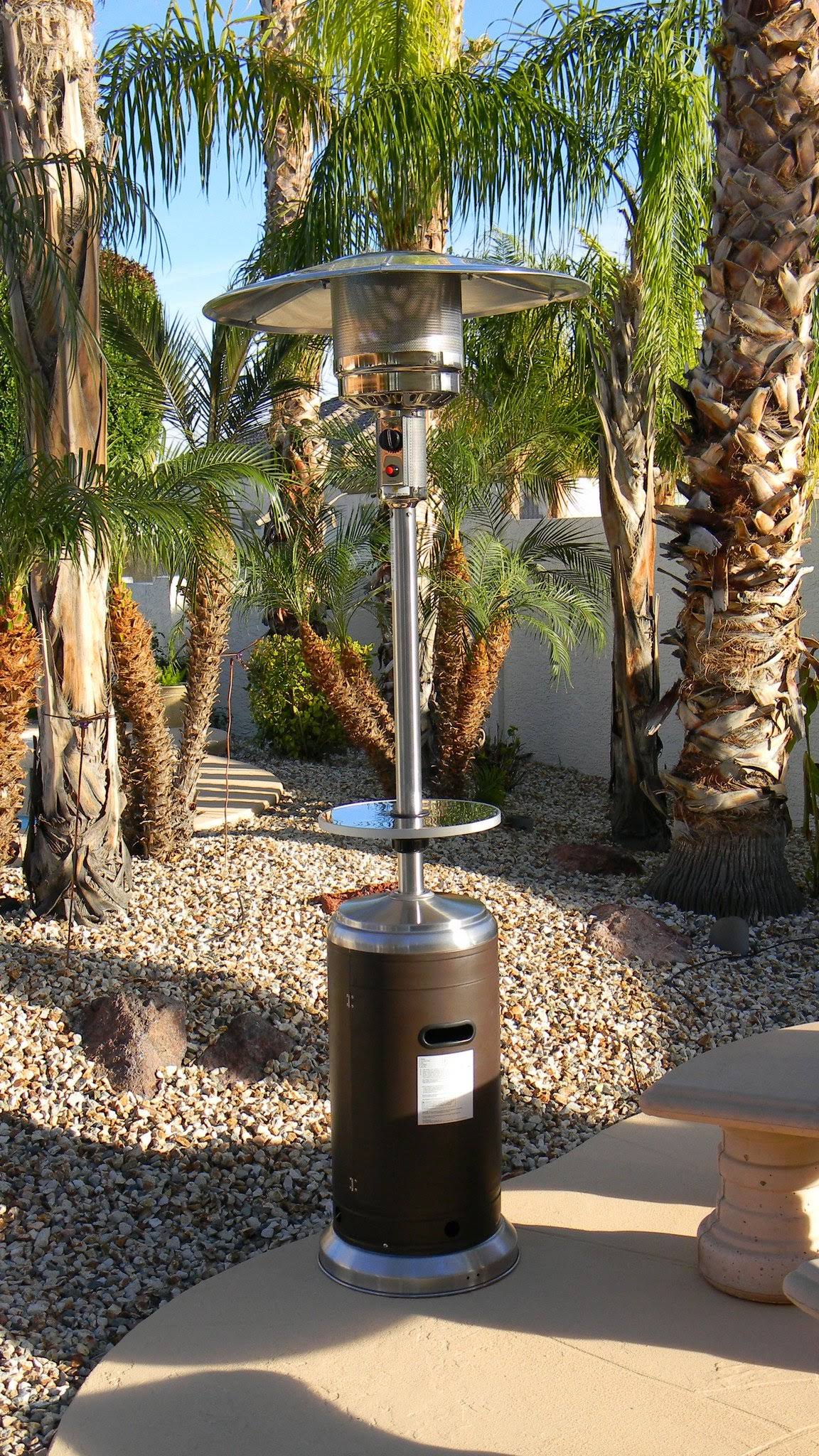 Tall Hammered Bronze and Stainless Steel Patio Heater with Table Z707782