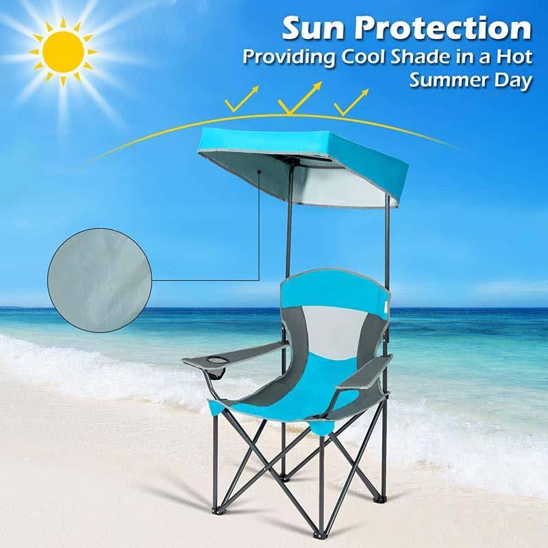 Turquoise Folding Camping Canopy Chair with Cup Holder Cooler L9564
