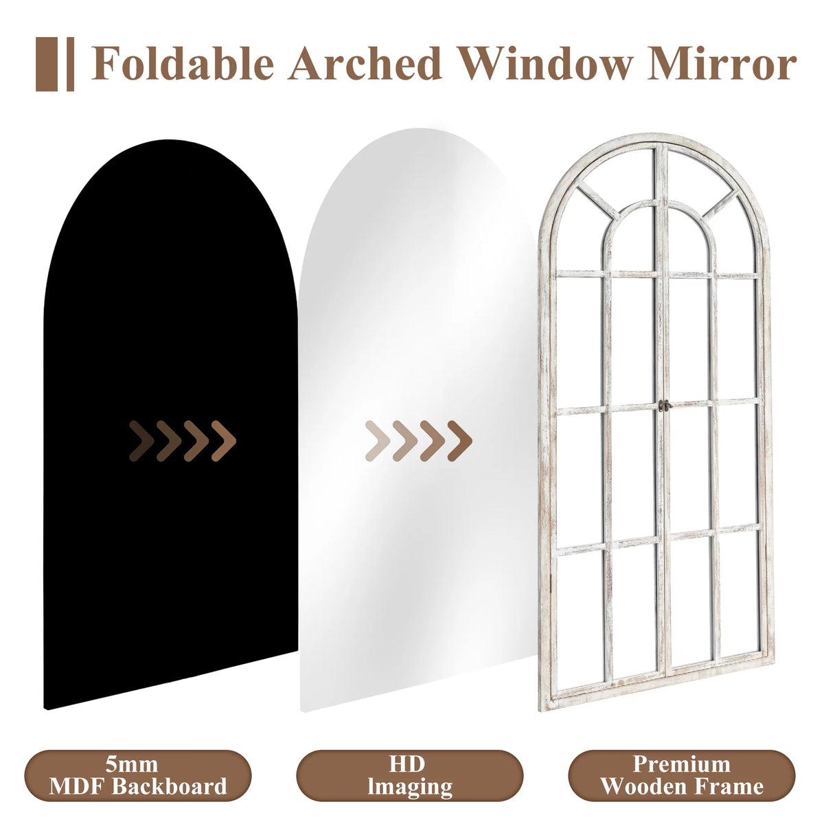71"x32" Weathered White Arched Foldable Full Length Floor Mirror U72212
