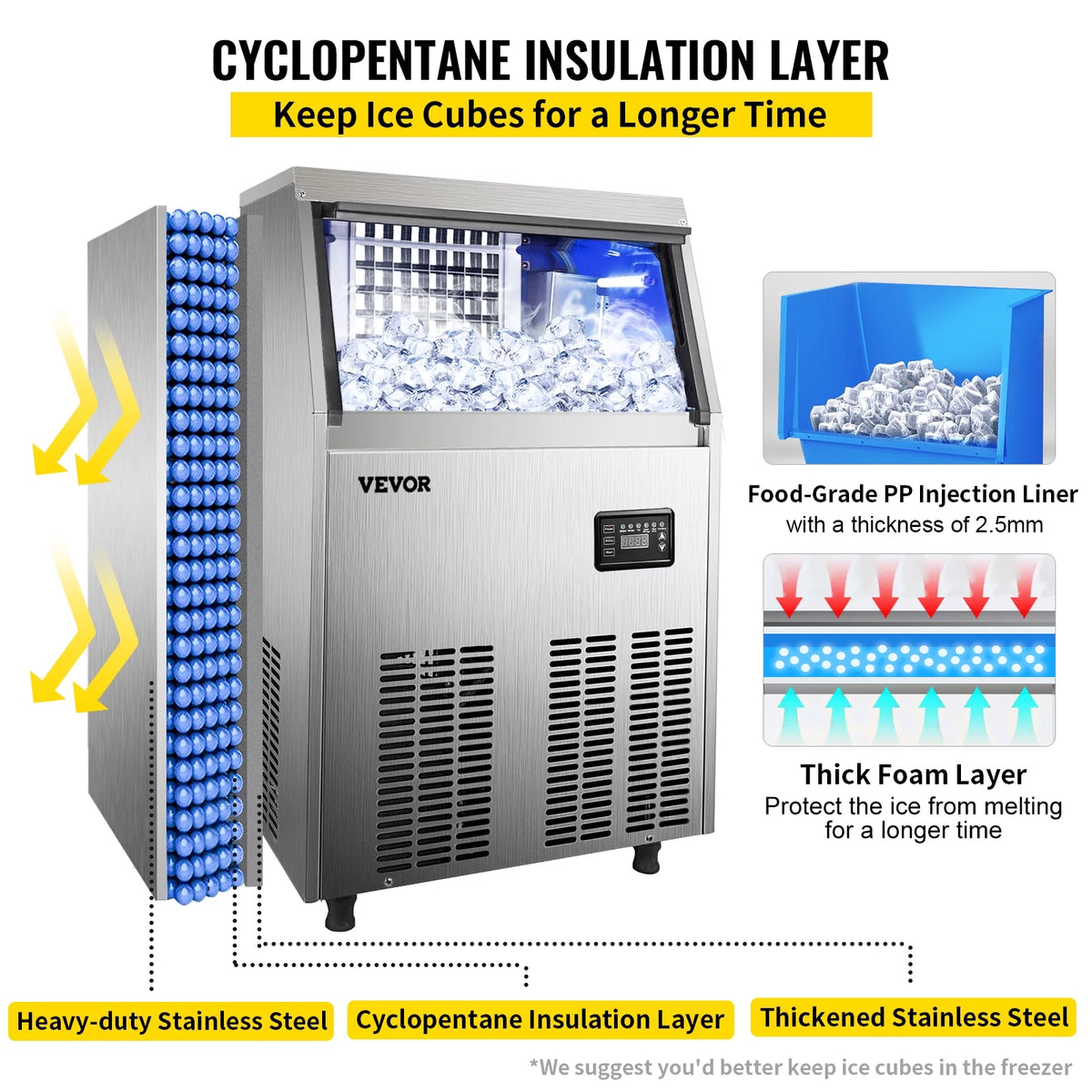 110V Commercial Ice Maker 120-130lbs/24H Stainless Steel X72432