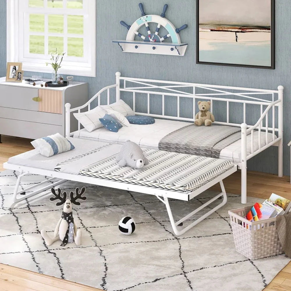 White Twin Size Metal Daybed with Trundle C932122