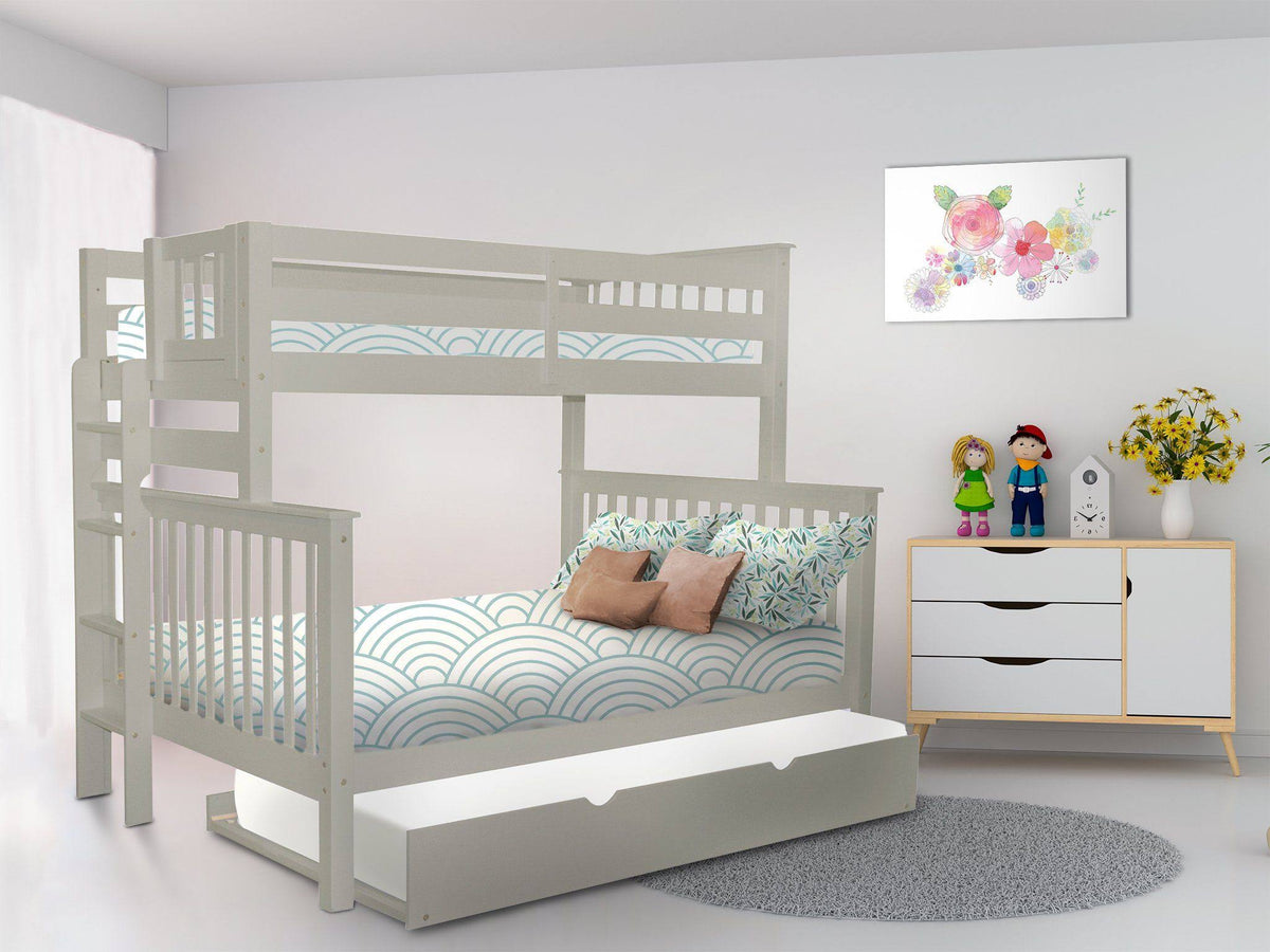 Gray Twin over Full Bunk Beds with End Ladder and Trundle X558861