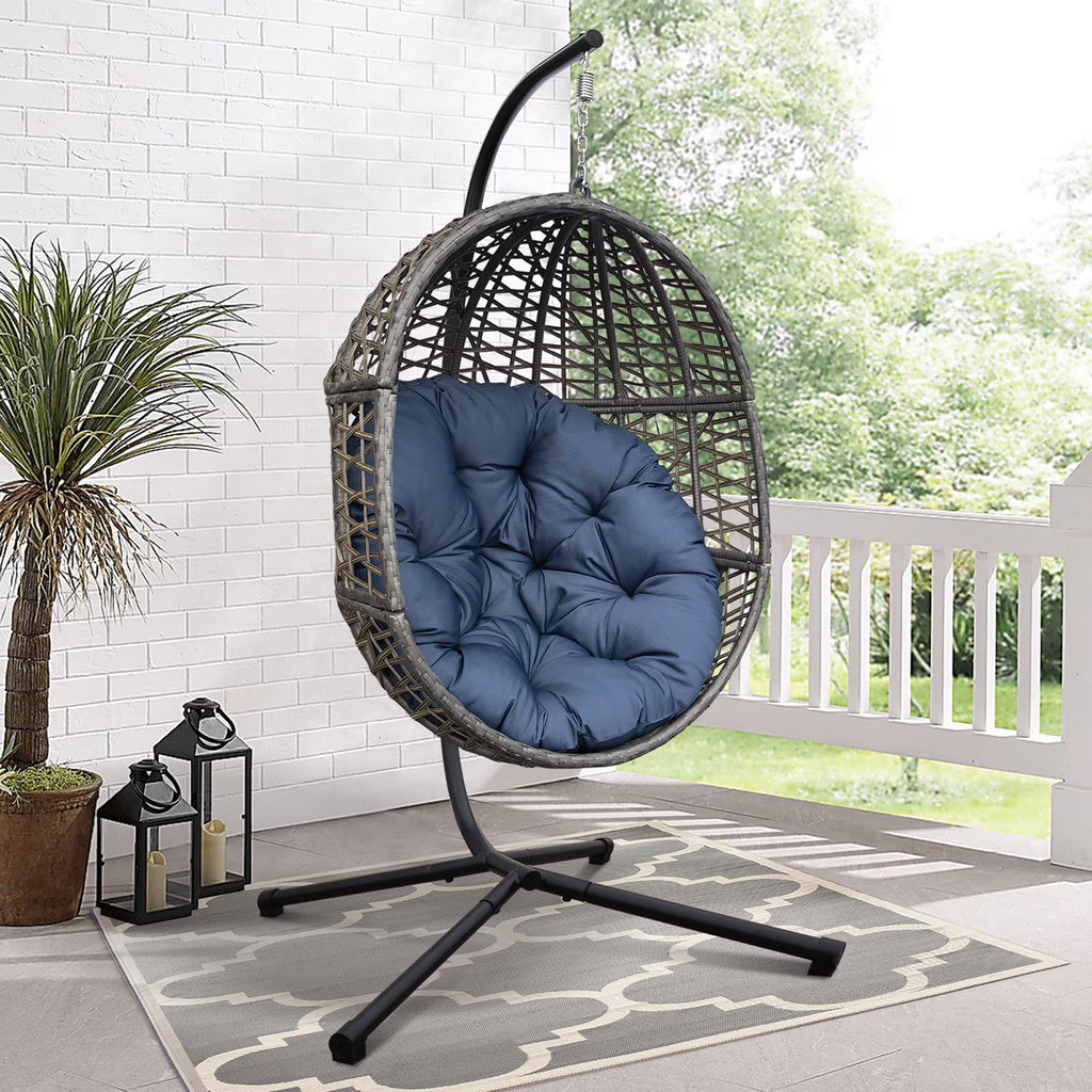 Navy Blue Resin Wicker Hanging Egg Chair W56450