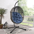 Navy Blue Resin Wicker Hanging Egg Chair W56450