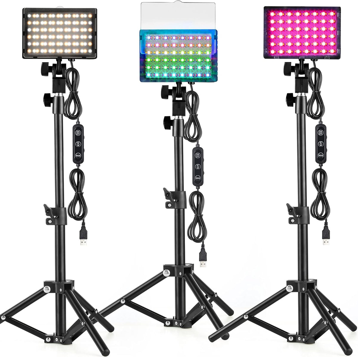 RGB Photography Lighting Kit, Tabletop Video Conference Lighting, 3 Packs S685