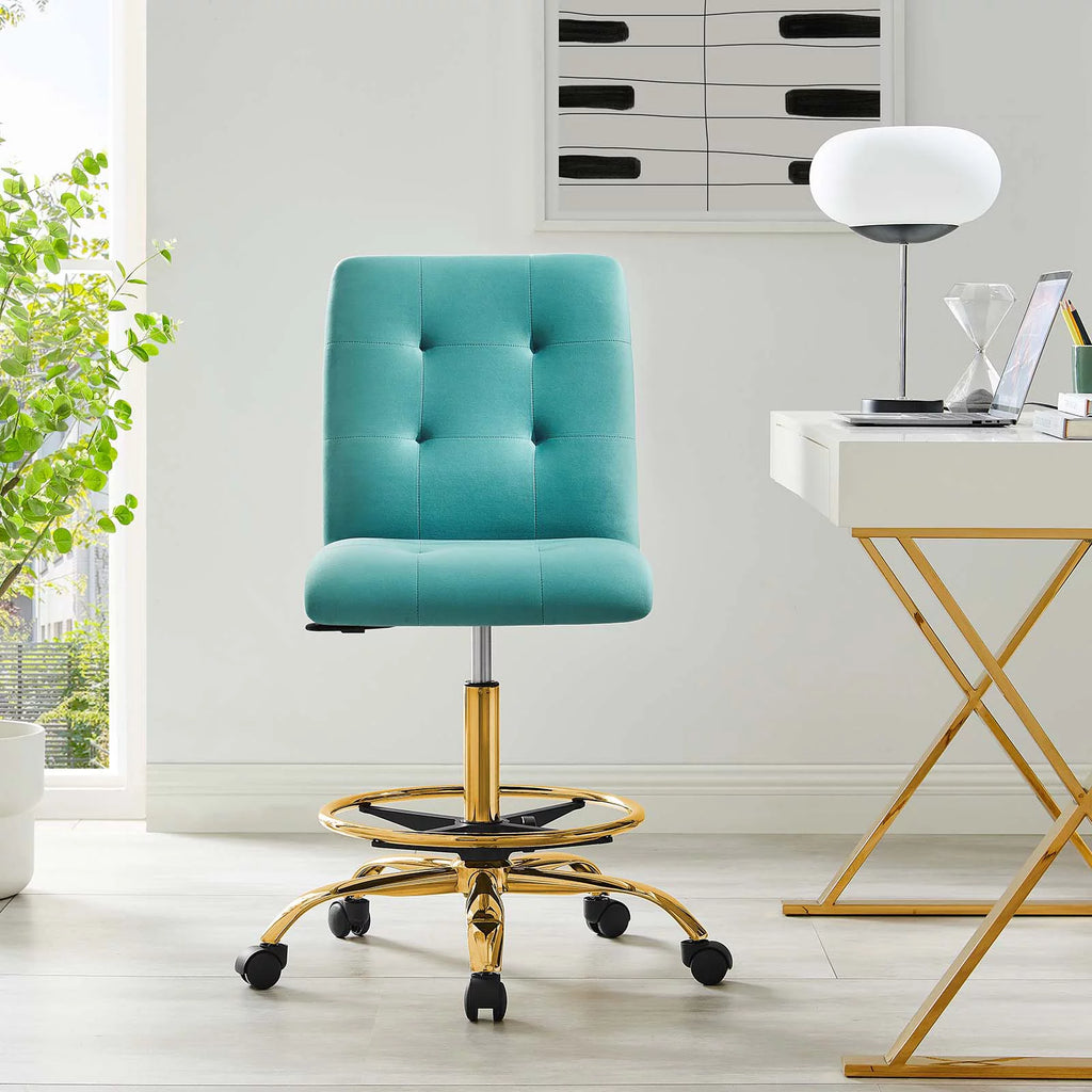 Gold Teal Velvet Drafting Chair U626