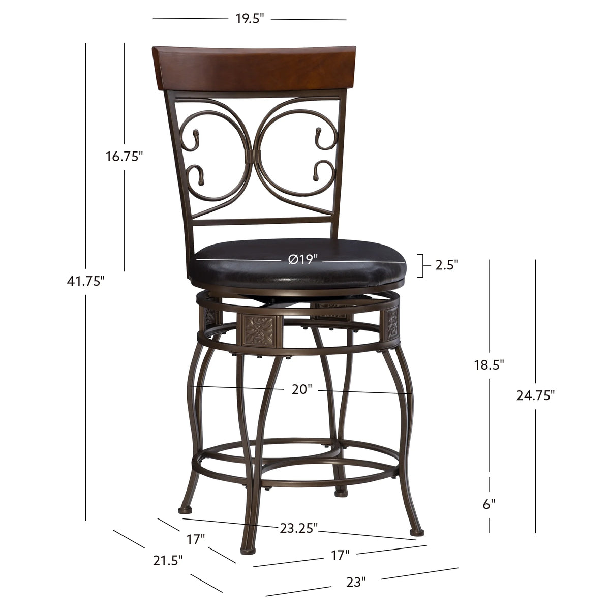 Dark Bronze Metal Counter Stool with Swivel W802