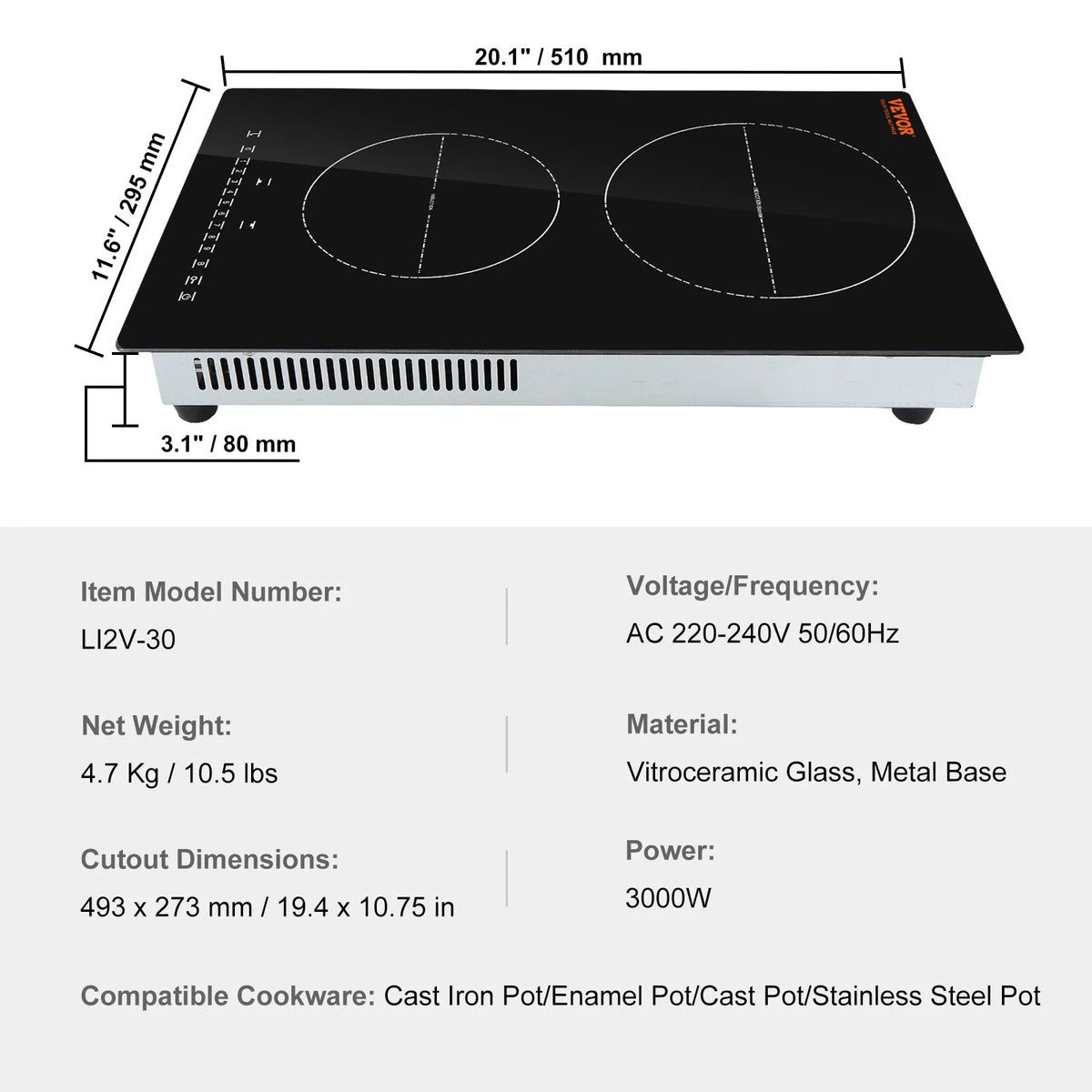 12'' 2 Burner Electric Induction Cooktop A3468