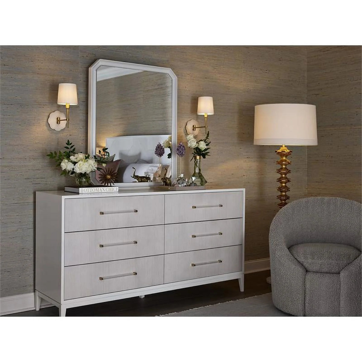 White Wood Dresser with Six Drawers F8879