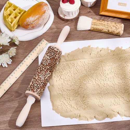 Embossed Wooden Rolling Pin 35cm U123833